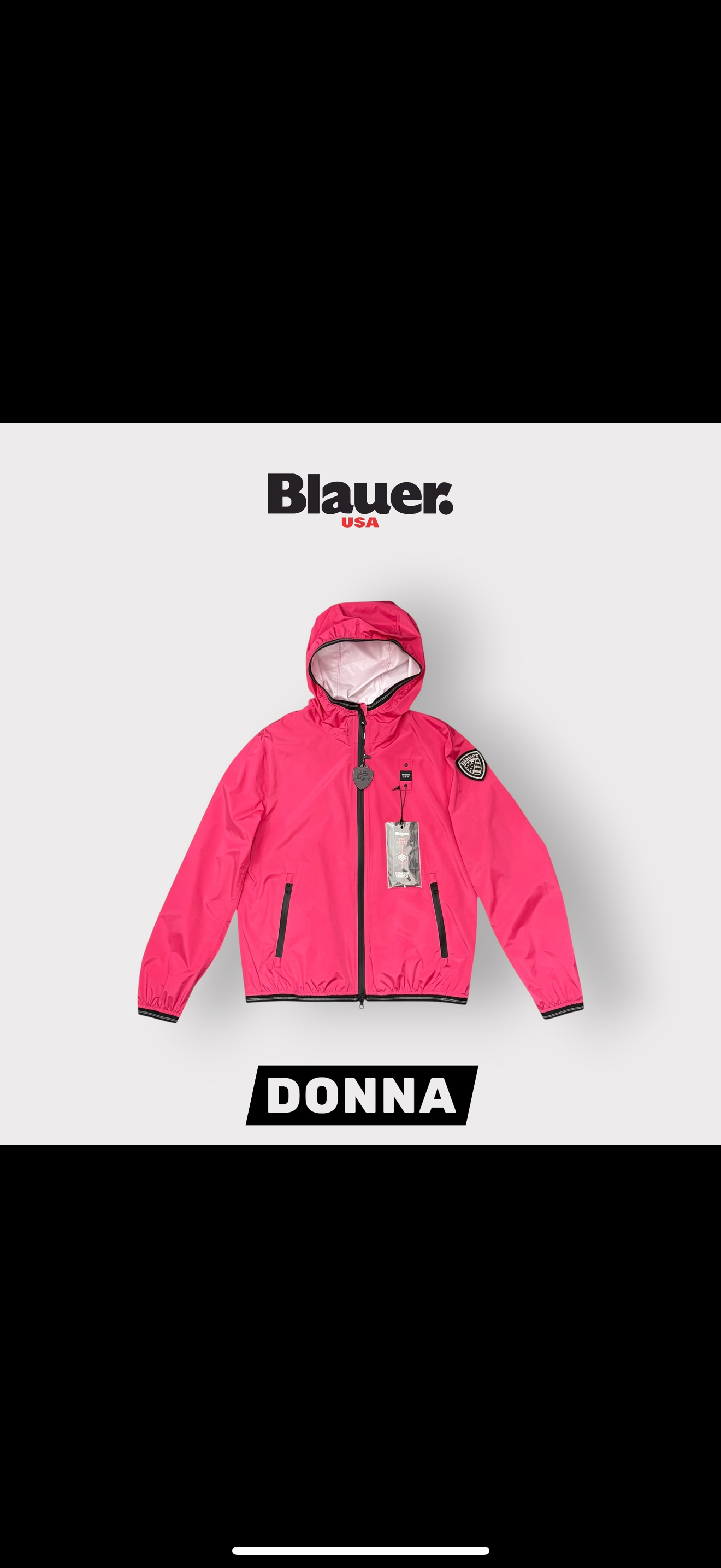 Giubbotto Blauer Donna, antivento con scudetto Swarovski e cappuccio, mod.NAY, Col.Fucsia