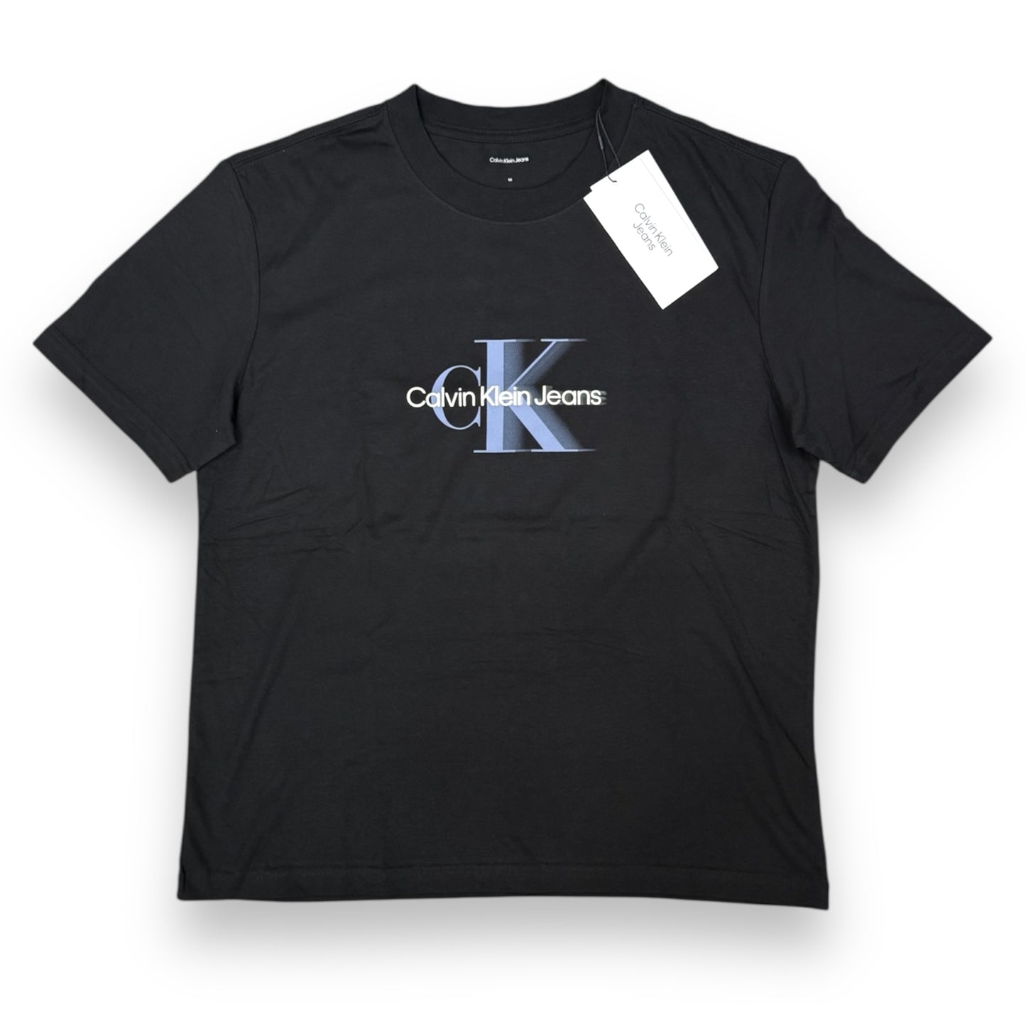 T-shirt CALVIN KLEIN, con stampa frontale azzurra, Col.Nero