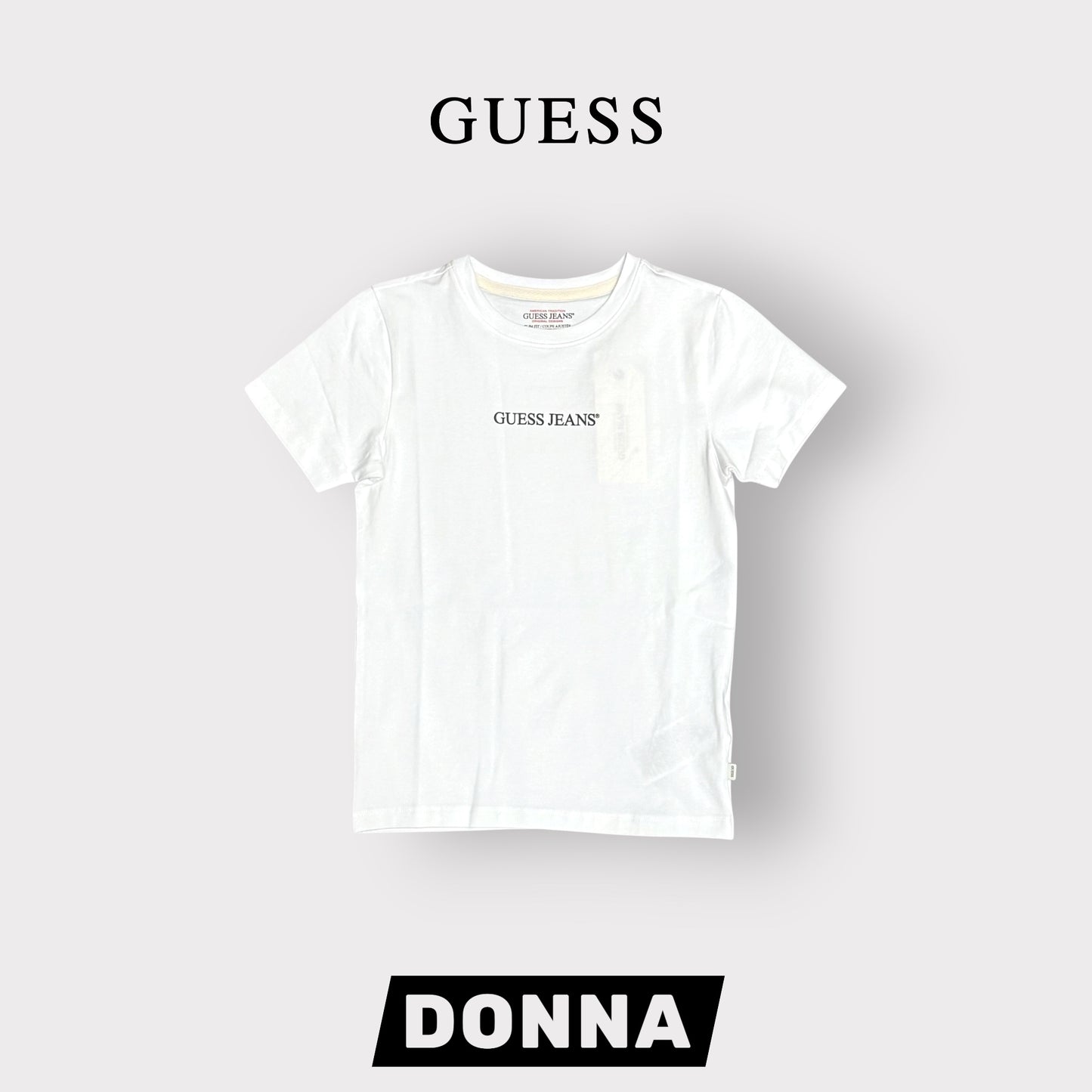GUESS JEANS- T-shirt Donna, SlimFit, con scritta frontale, col.Bianco