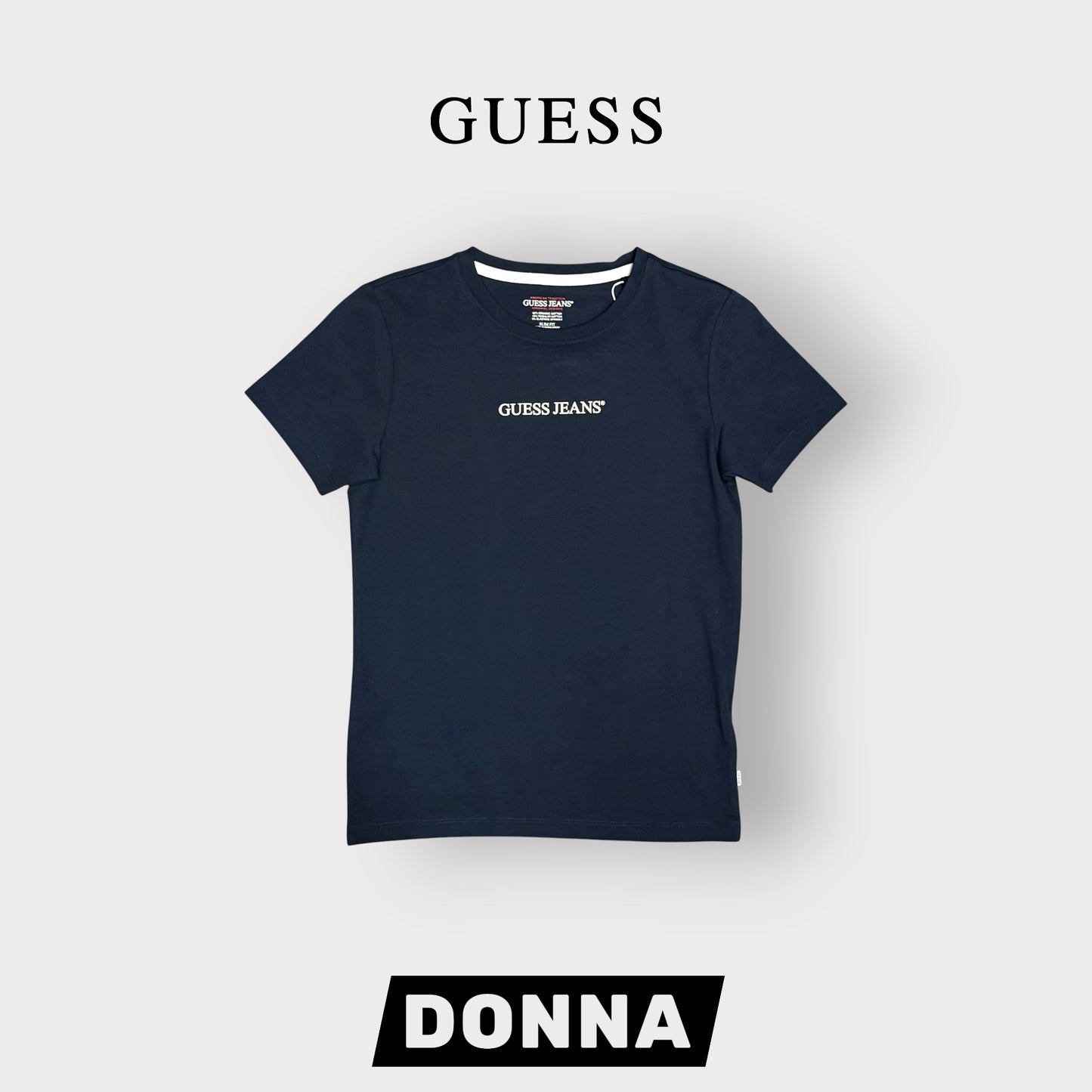 GUESS JEANS- T-shirt Donna, SlimFit, con scritta frontale, col.Blu