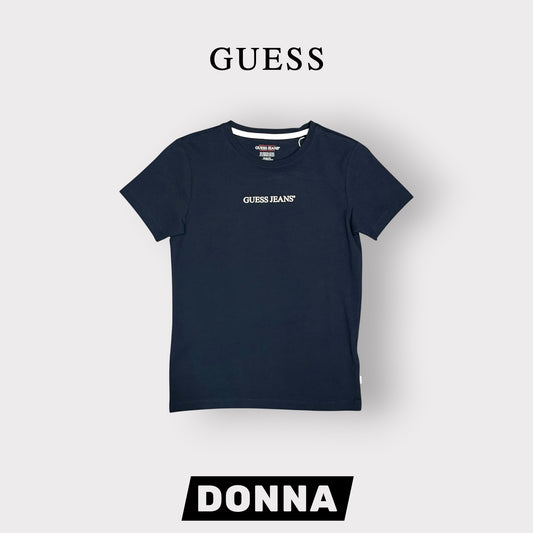 GUESS JEANS- T-shirt Donna, SlimFit, con scritta frontale, col.Blu
