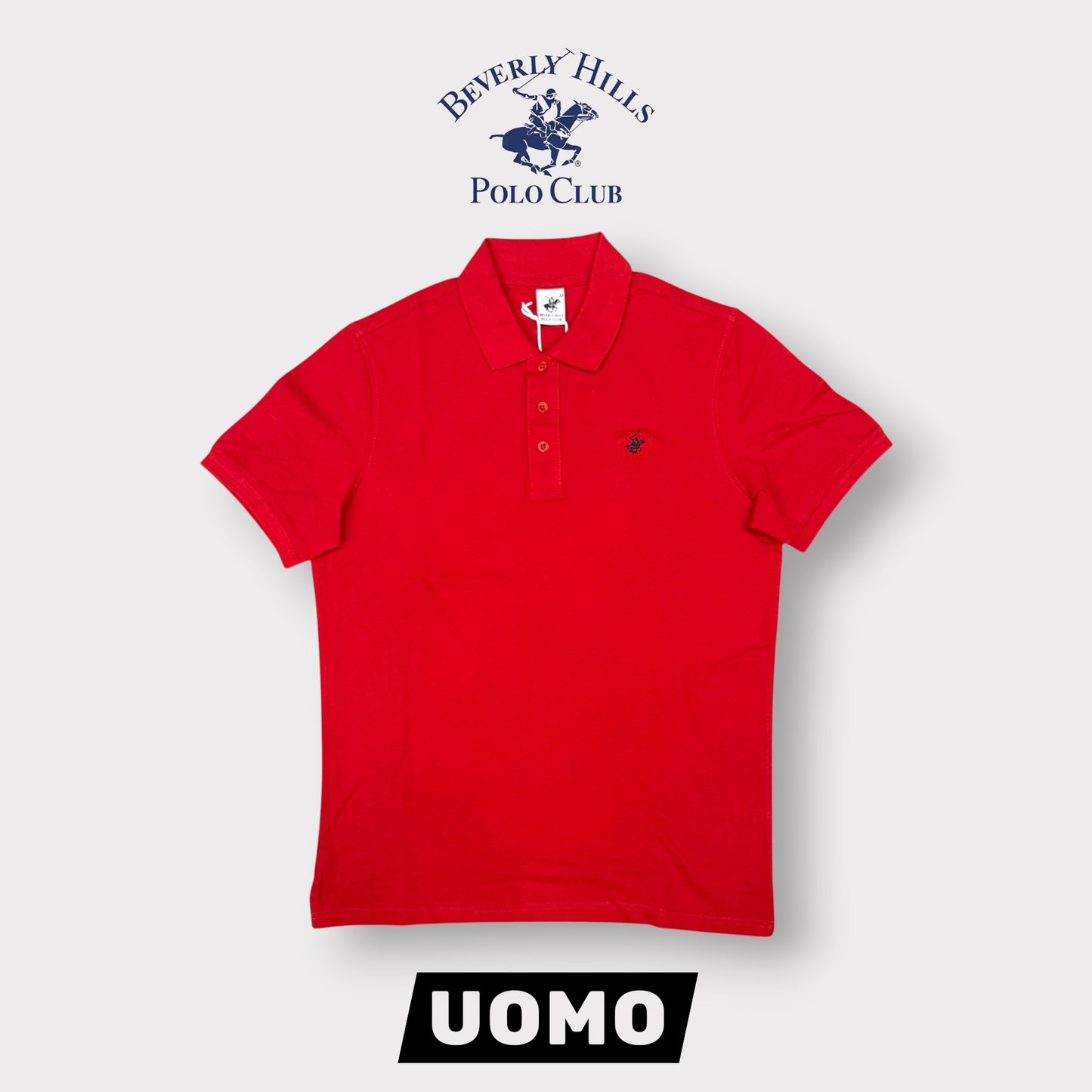 BEVERLY HILLS POLO CLUB- Polo Uomo con logo ricamato lato cuore, col.Rosso