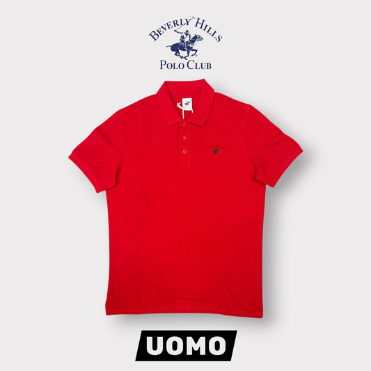 BEVERLY HILLS POLO CLUB- Polo Uomo con logo ricamato lato cuore, col.Rosso