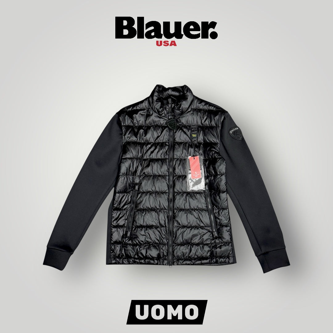 Giubbotto BLAUER Uomo, piumino 70g con inserti in neoprene, senza cappuccio, mod.HEBRON, Col.Nero