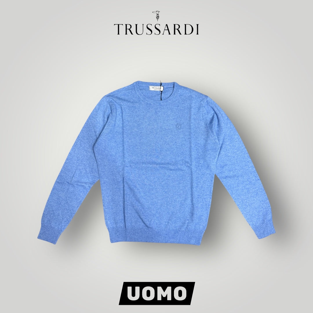 Maglioncino TRUSSARDI Uomo, con logo ricamato lato cuore, col.Azzurro