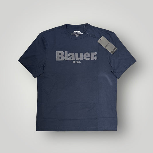 T-shirt BLAUER Uomo blu con stampa frontale tono su tono, RegulrFit