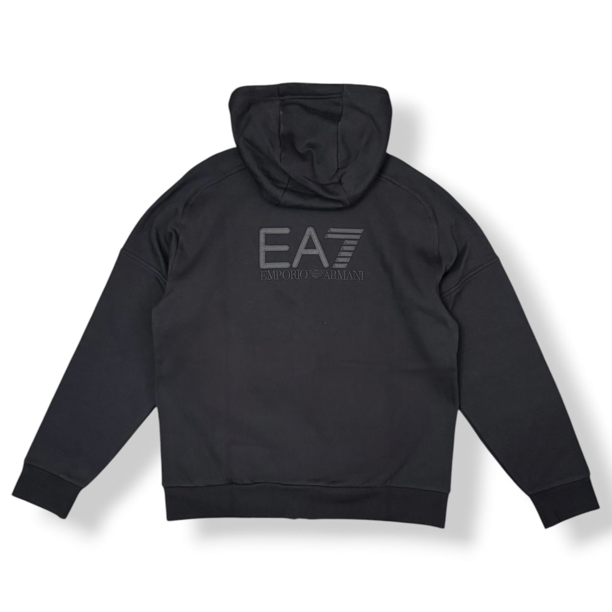 EA7 - Tuta completa Uomo, con logo ricamato nero sulla schiena, con cappuccio, tex.felpato, Col.Nero