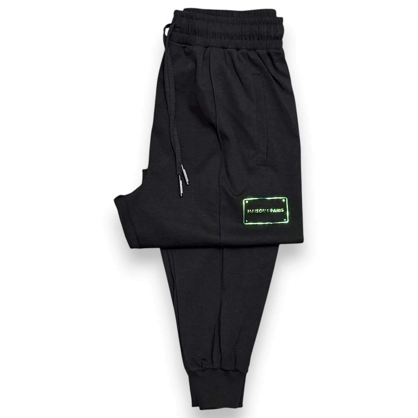 Pantalone MAISON 9 PARIS, in tessuto tecnico, con logo olografico, col. Nero