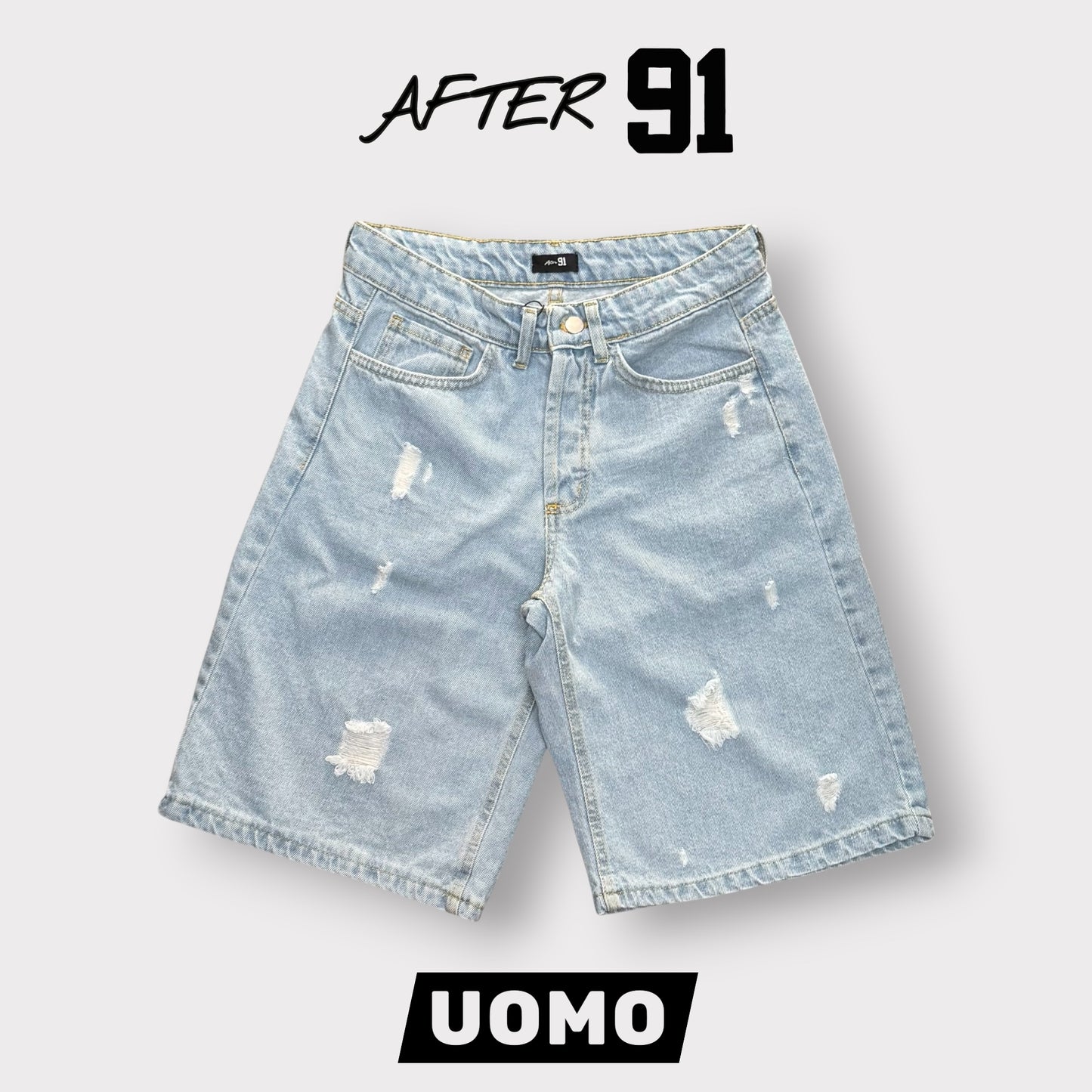 AFTER 91- Bermuda Uomo, gamba svasata, Col.Jeans chiaro