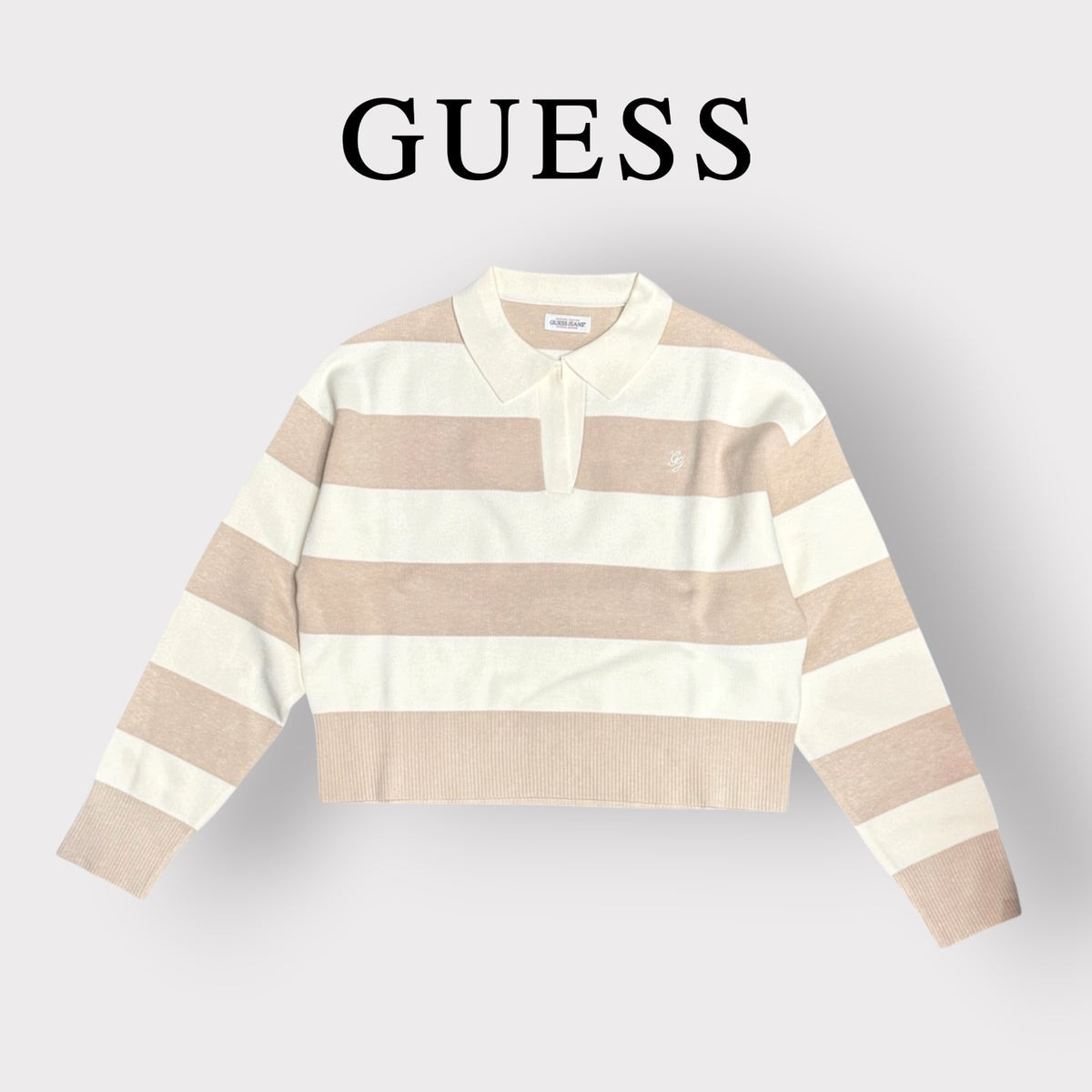 GUESS - Maglioncino Donna, con logo ricamato lato cuore, Col.Beige