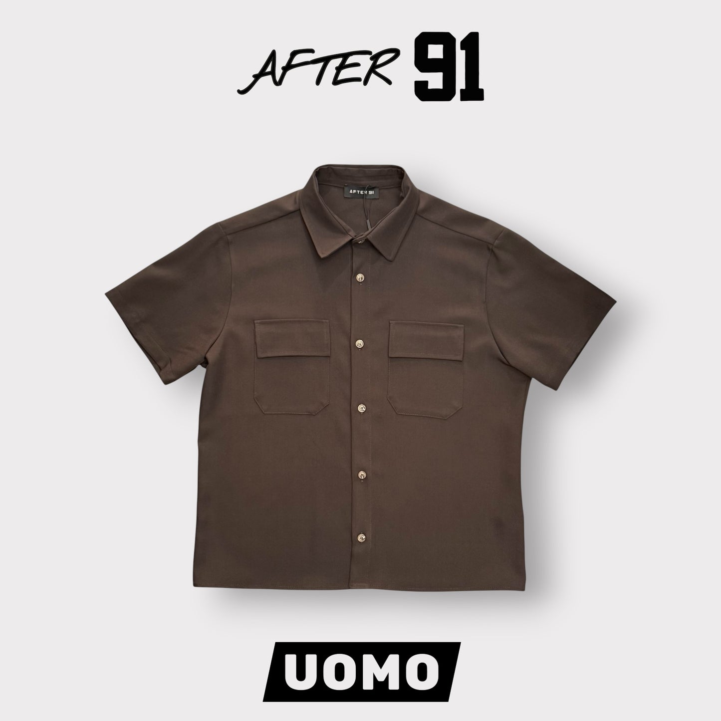 AFTER 91- Camicia Uomo mezza manica, Boxy Fit ,Col.Marrone