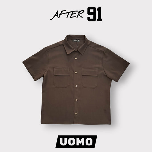 AFTER 91- Camicia Uomo mezza manica, Boxy Fit ,Col.Marrone