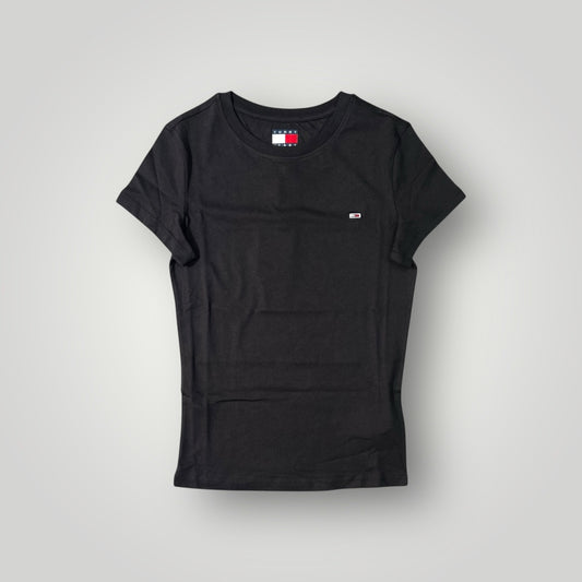 T-shirt TOMMY HILFIGER Donna con logo piccolo lato cuore, SlimFit(veste piccolo), Col.Nero