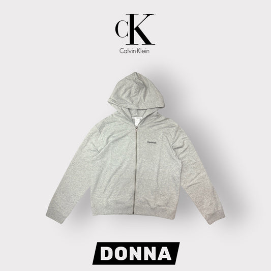 CALVIN KLEIN-Felpa estiva Donna, con zip e cappuccio, tex.cotone garzato, col.Grigio