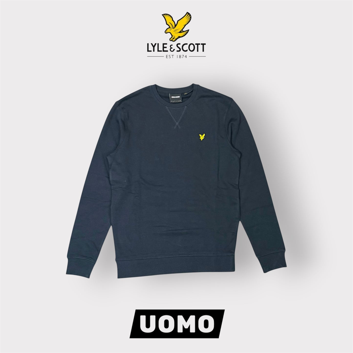 LYLE & SCOTT- Felpa estiva Uomo girocollo, tex.cotone garzato, Col.Dark Navy