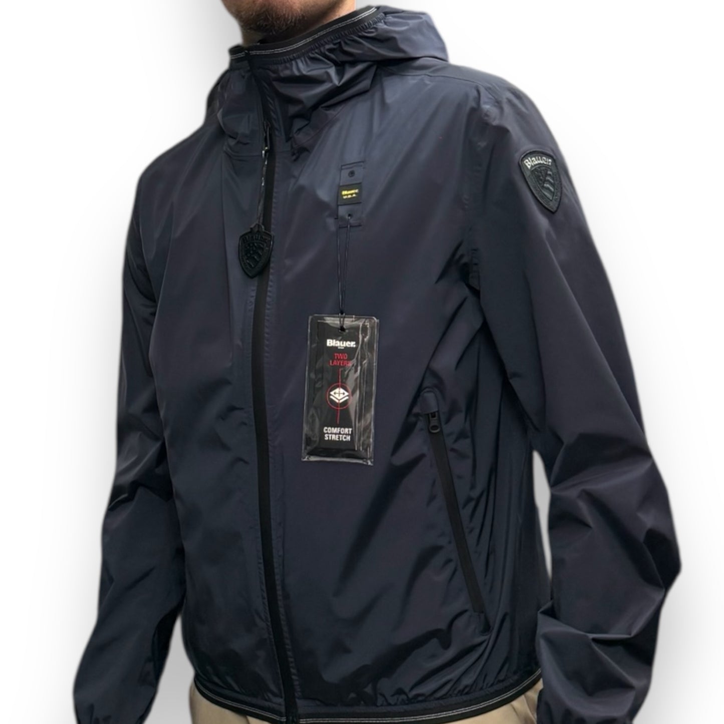 Giubbotto BLAUER Uomo, antivento con cappuccio, mod.FARRIN, Col.Blu