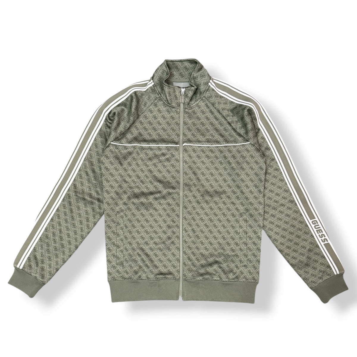GUESS - Tuta completa Uomo, con banda laterale, logata, con pantalone a fondo largo, Col.Verde