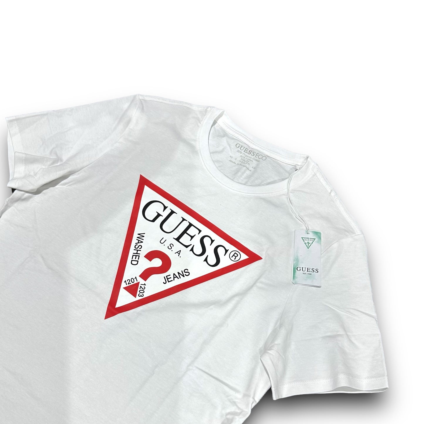 T-shirt GUESS con stampa frontale gommata in rilievo, Slim Fit, col. bianco