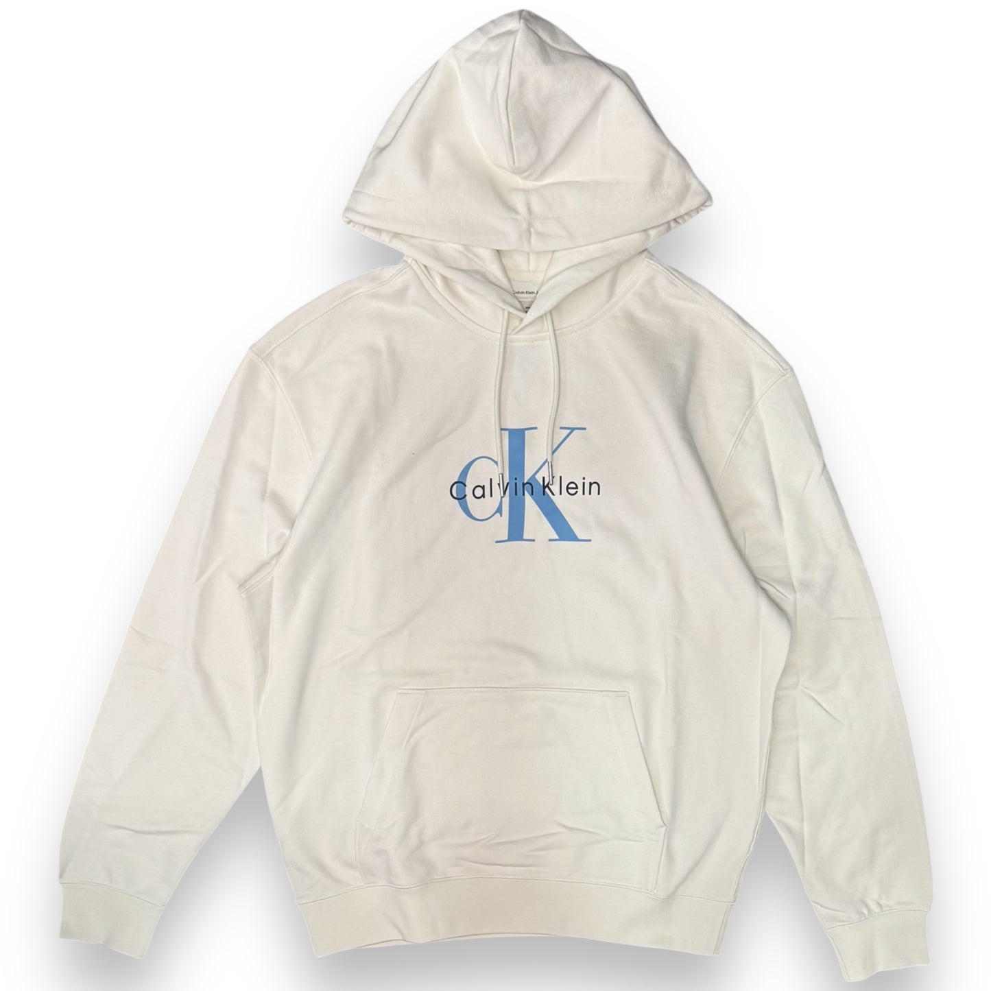 Felpa CALVIN KLEIN Uomo con logo stampato, con cappuccio, tex. garzato, col.Panna