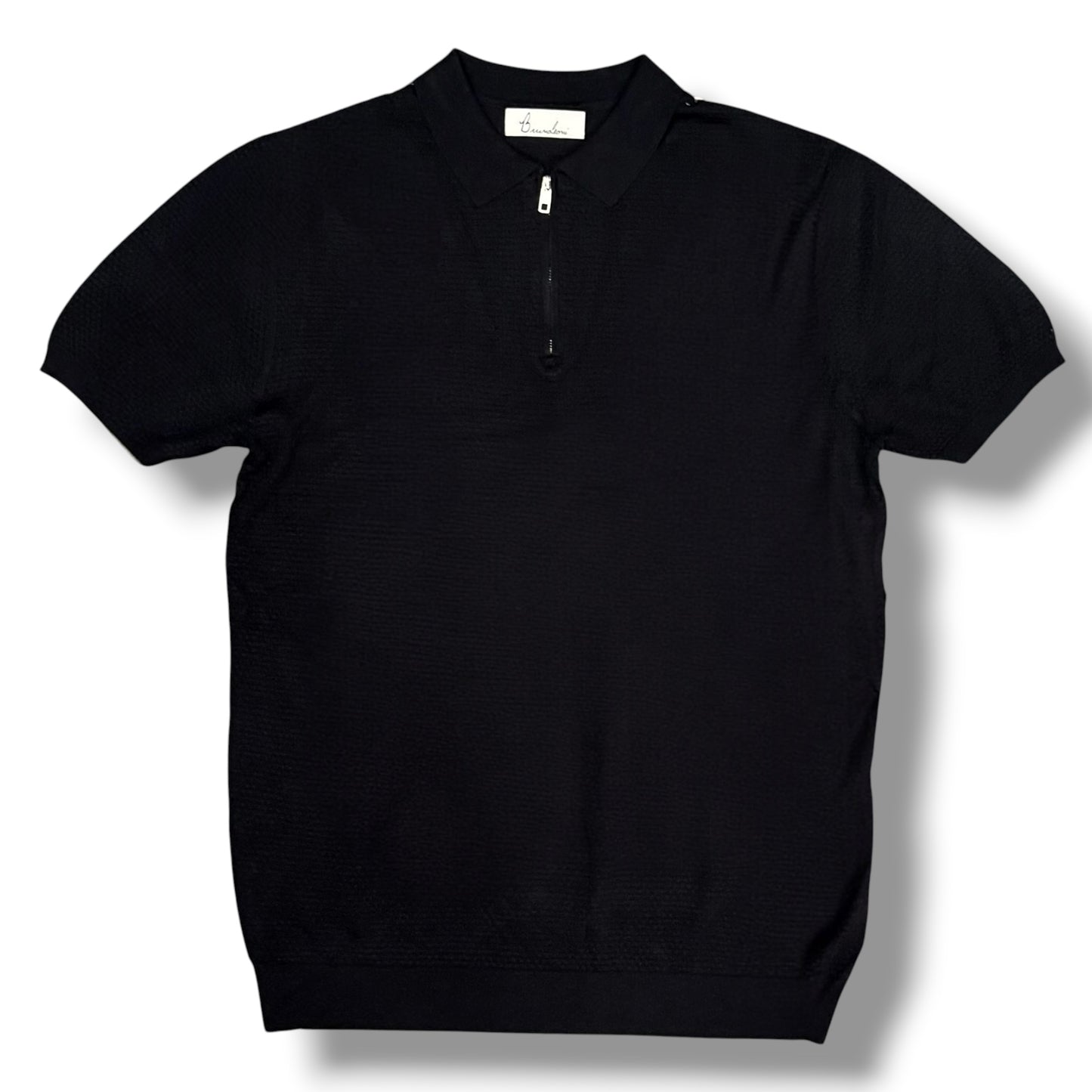 BRUNO LEONI - Polo Uomo con mezza zip, in filo, Col.Nero