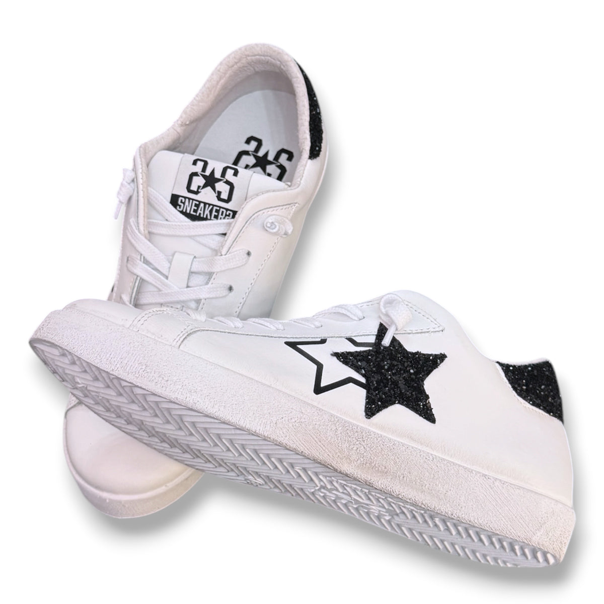 2 - STAR, Scarpa Donna, con paillettes, Col.Bianco/Nera