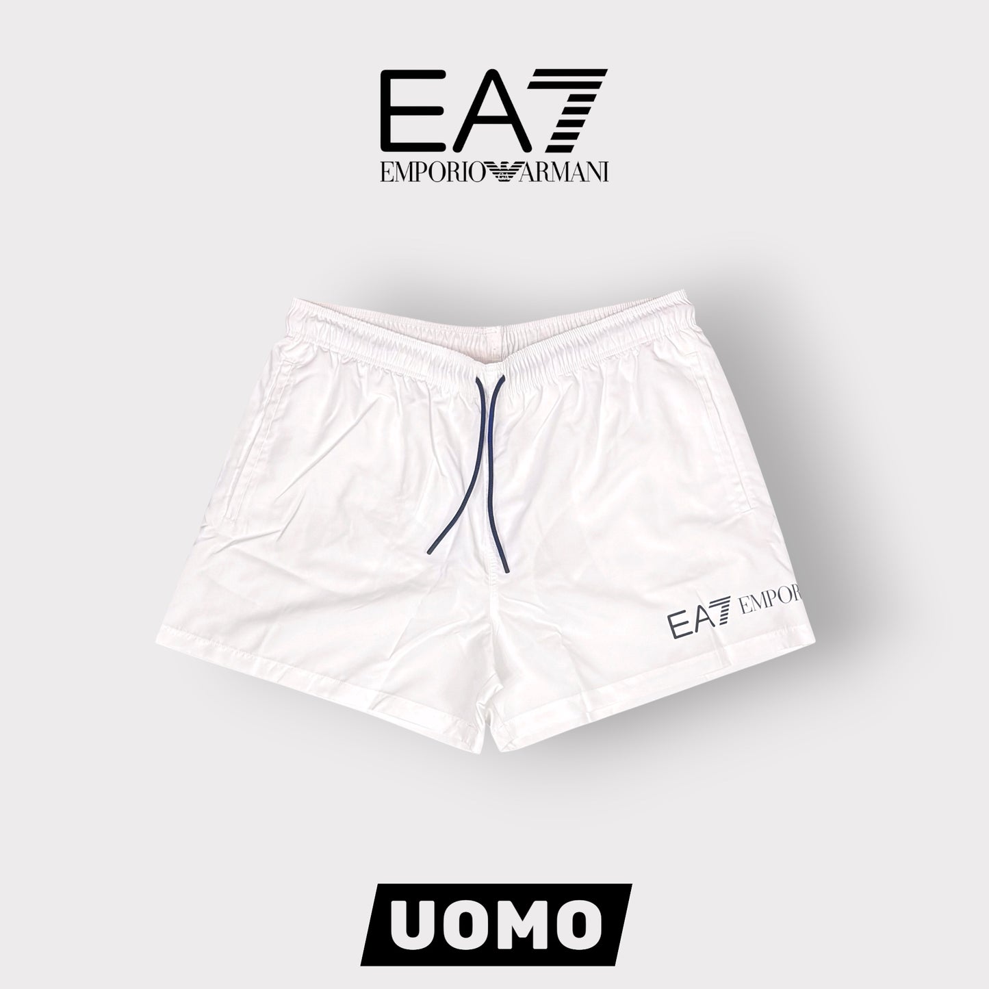EMPORIO ARMANI- Costume Uomo con scritta sulla gamba orizzontale, Col.Bianco