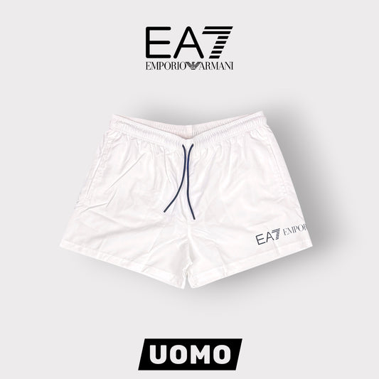 EMPORIO ARMANI- Costume Uomo con scritta sulla gamba orizzontale, Col.Bianco