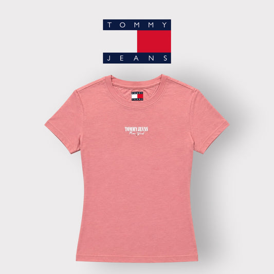 TOMMY JEANS- T-shirt Donna, con stampa frontale, Slim Fit, col.Rosa