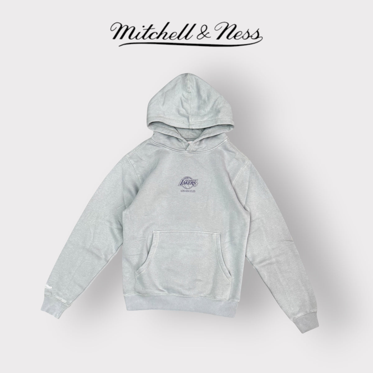 MITCHELL & NESS - Felpa Uomo LAKERS con cappuccio, tex.felpato, Col.Grigio