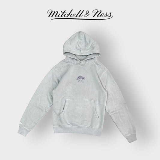 MITCHELL & NESS - Felpa Uomo LAKERS con cappuccio, tex.felpato, Col.Grigio