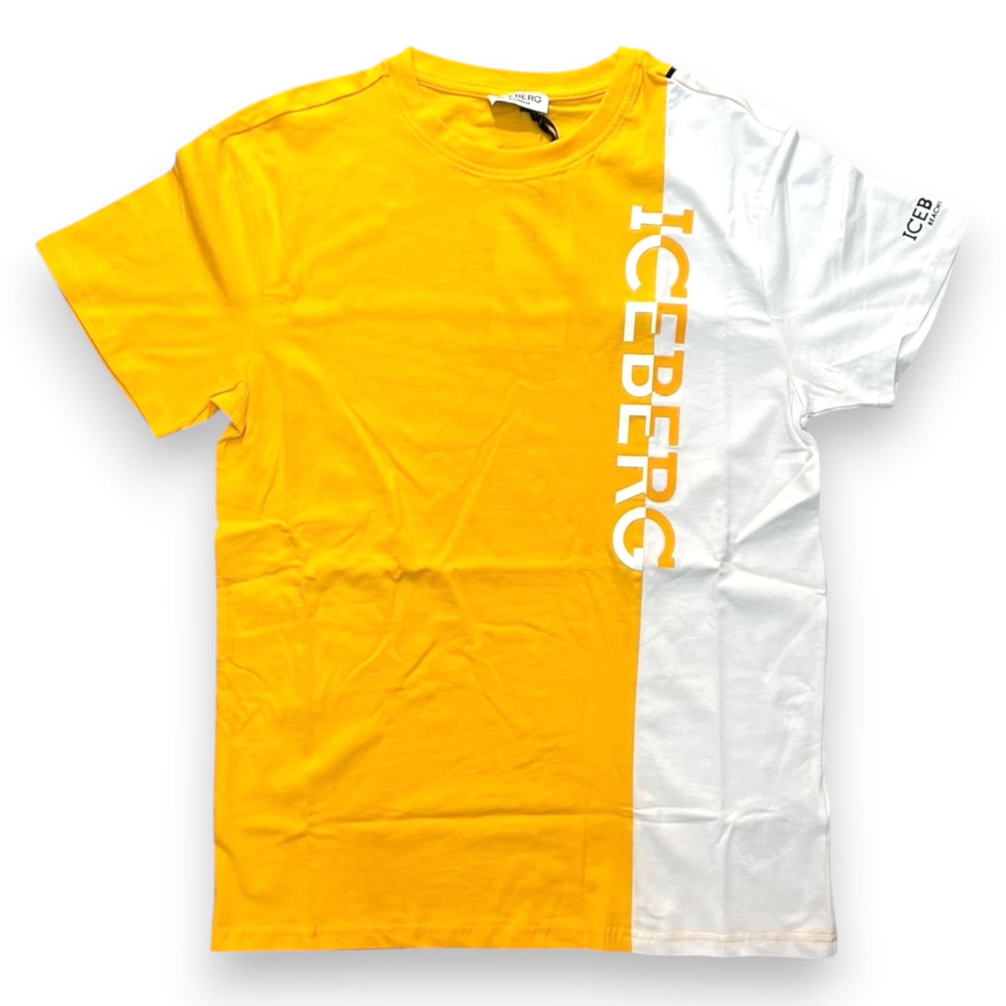 ICEBERG BEACHWEAR- T-shirt Uomo, stampa verticale, col.Giallo/Bianco