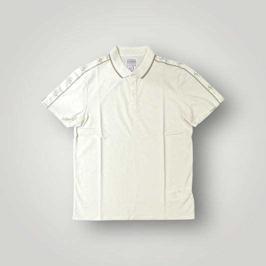 Polo GUESS Uomo, in tessuto tecnico bordino a contrasto sul collo con banda logata sulle braccia , Col.Beige, (SlimFit)