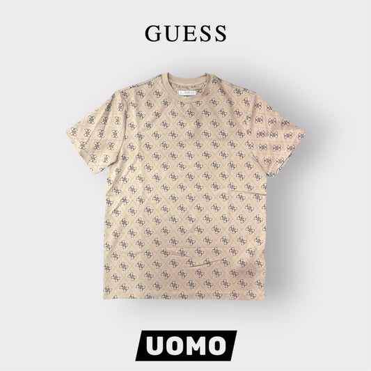 GUESS- T-shirt Uomo, in maglina, Regular Fit, col.Beige a fantasia