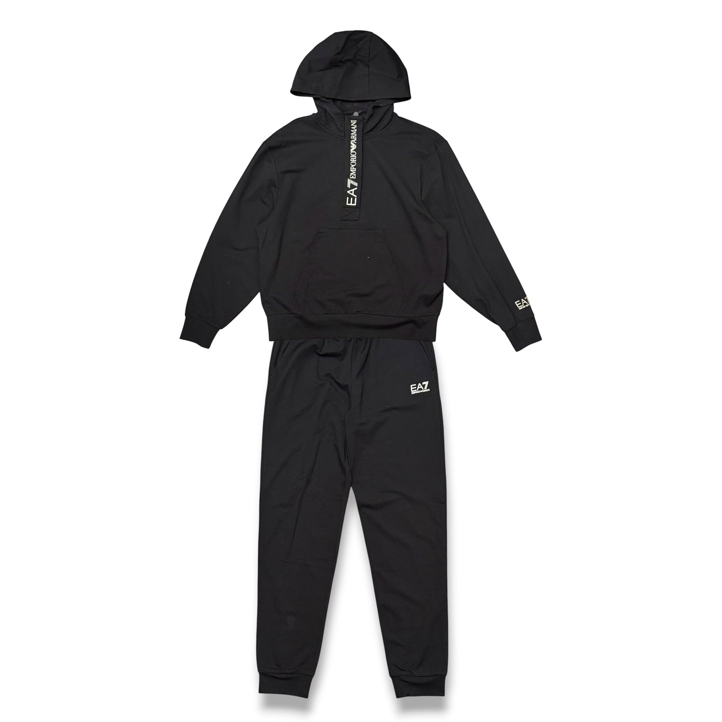 EA7 EMPORIO ARMANI- Tuta completa Donna con cappuccio con mezza zip e bottoncini, primaverile, col.Nero