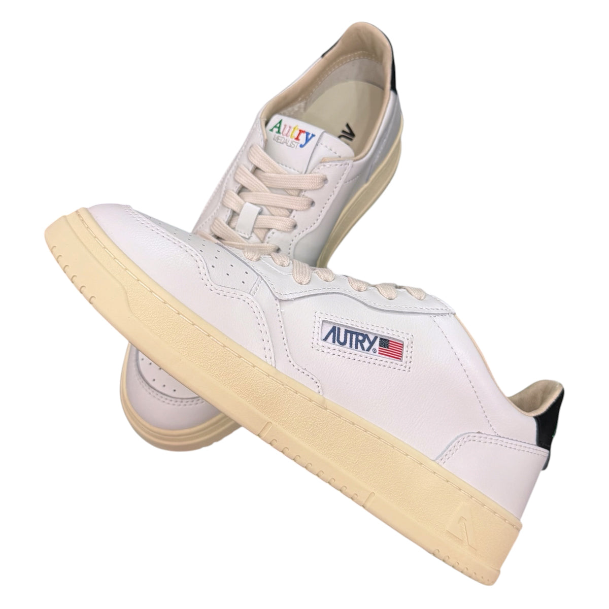 AUTRY - Scarpa Uomo, con baffo nero e scritta arcobaleno, Col.Bianco