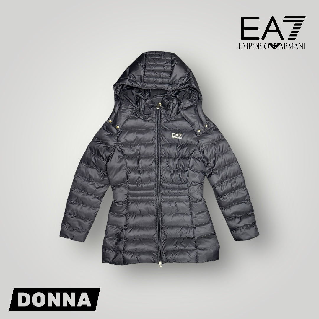 Giubbotto EMPORIO ARMANI Donna, con cappuccio sganciabile, col.Nero (train core lady w eco down caban ho medium padded)