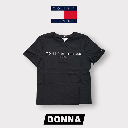 TOMMY HILFIGER- T-shirt Donna, con stampa frontale, Regular Fit, col.Nero