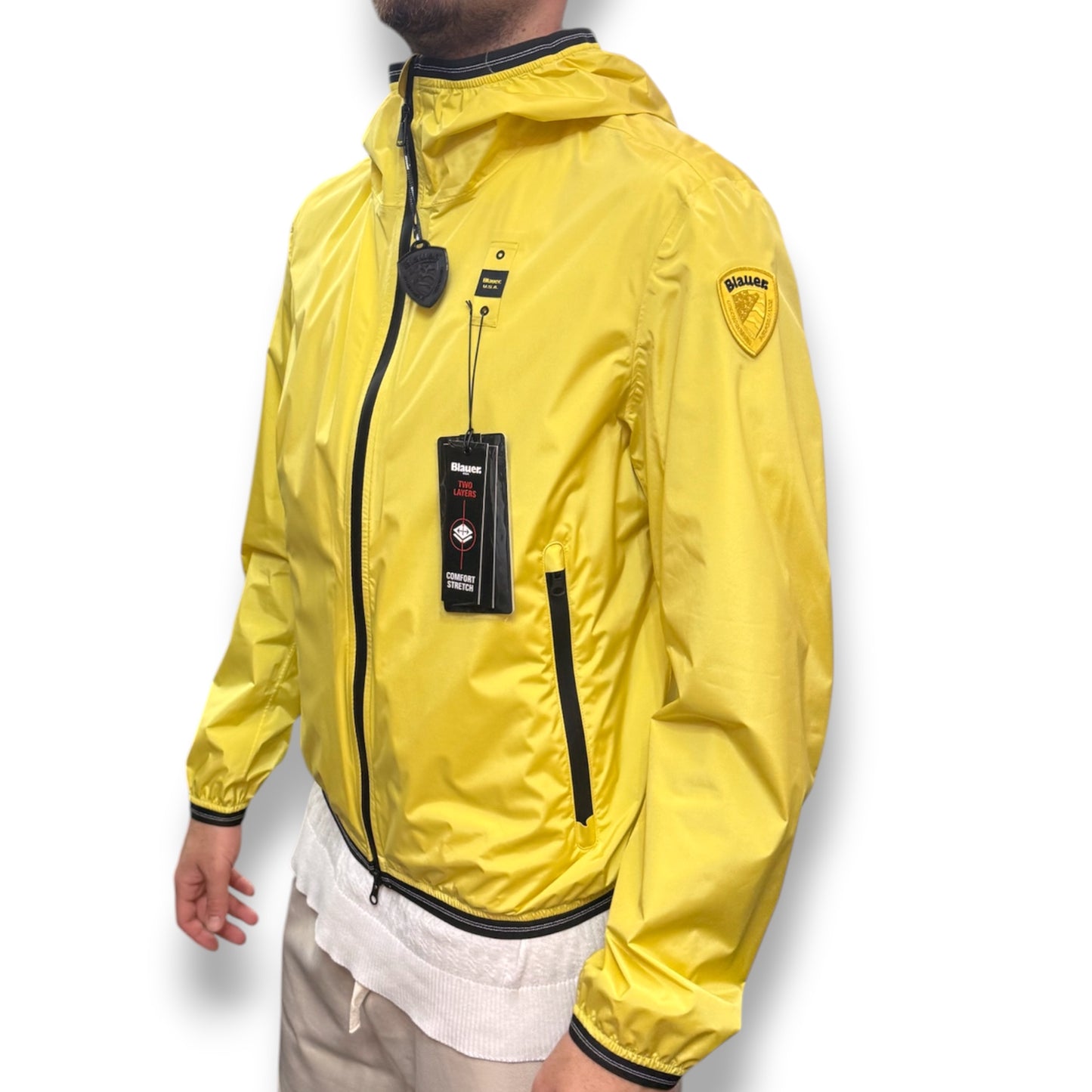 Giubbotto BLAUER Uomo, antivento con cappuccio, mod.FARRIN, Col.Giallo