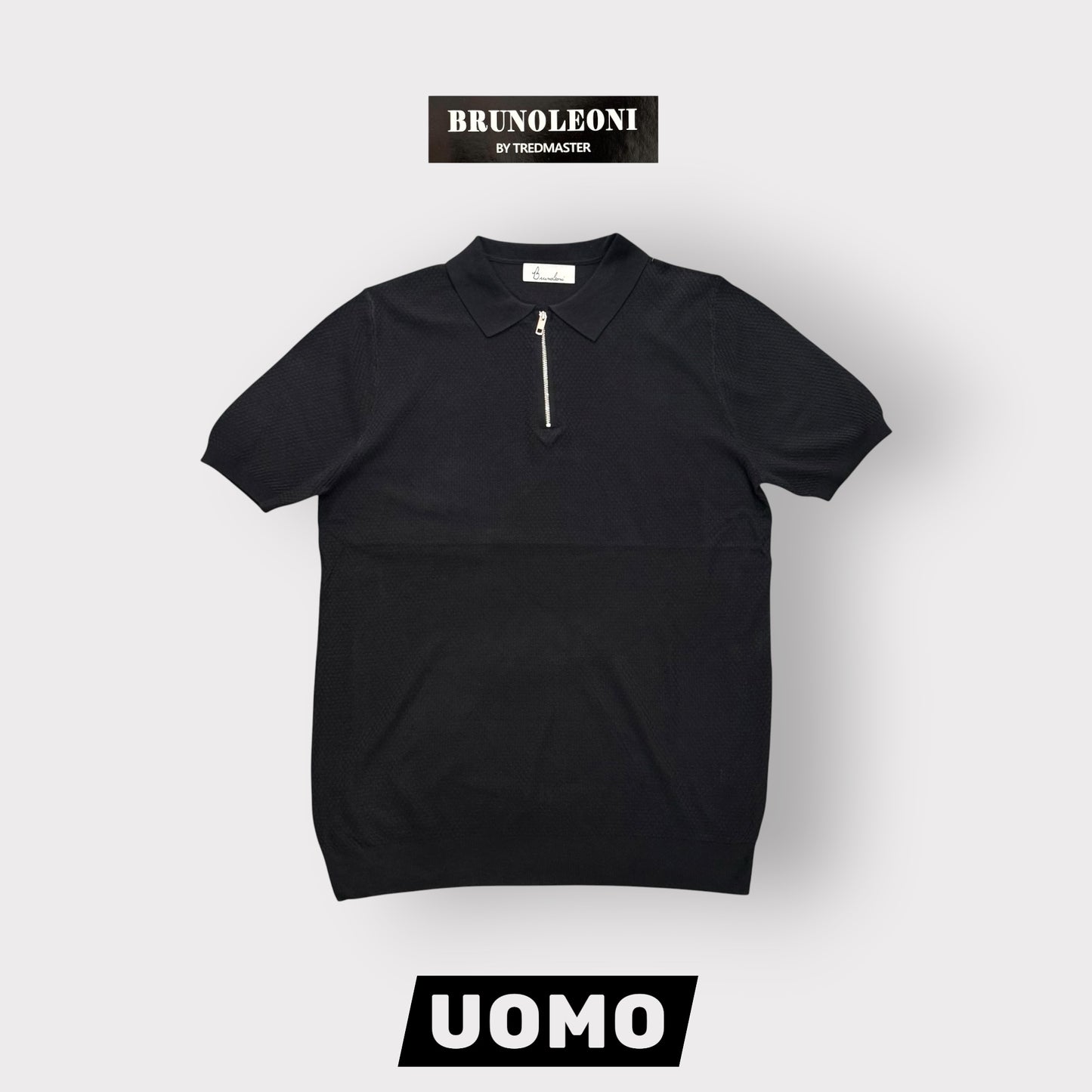 BRUNO LEONI - Polo Uomo con mezza zip, in filo, Col.Nero