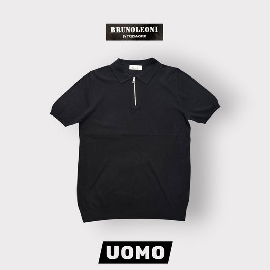 BRUNO LEONI - Polo Uomo con mezza zip, in filo, Col.Nero