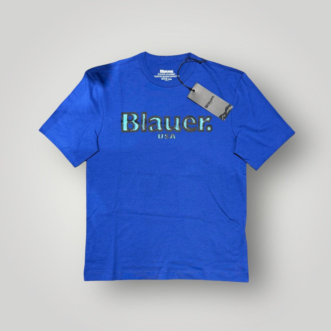 T-shirt BLAUER Uomo blu elettrico con stampa frontale, RegulrFit