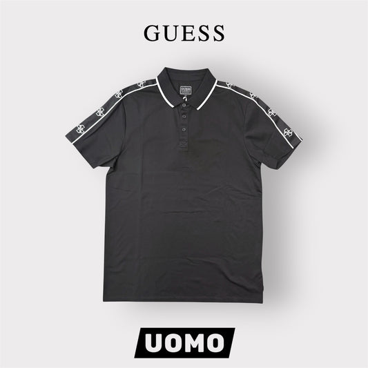 GUESS- Polo Uomo, in tessuto tecnico, con logo sulle spalle, Slim Fit, col.Nero