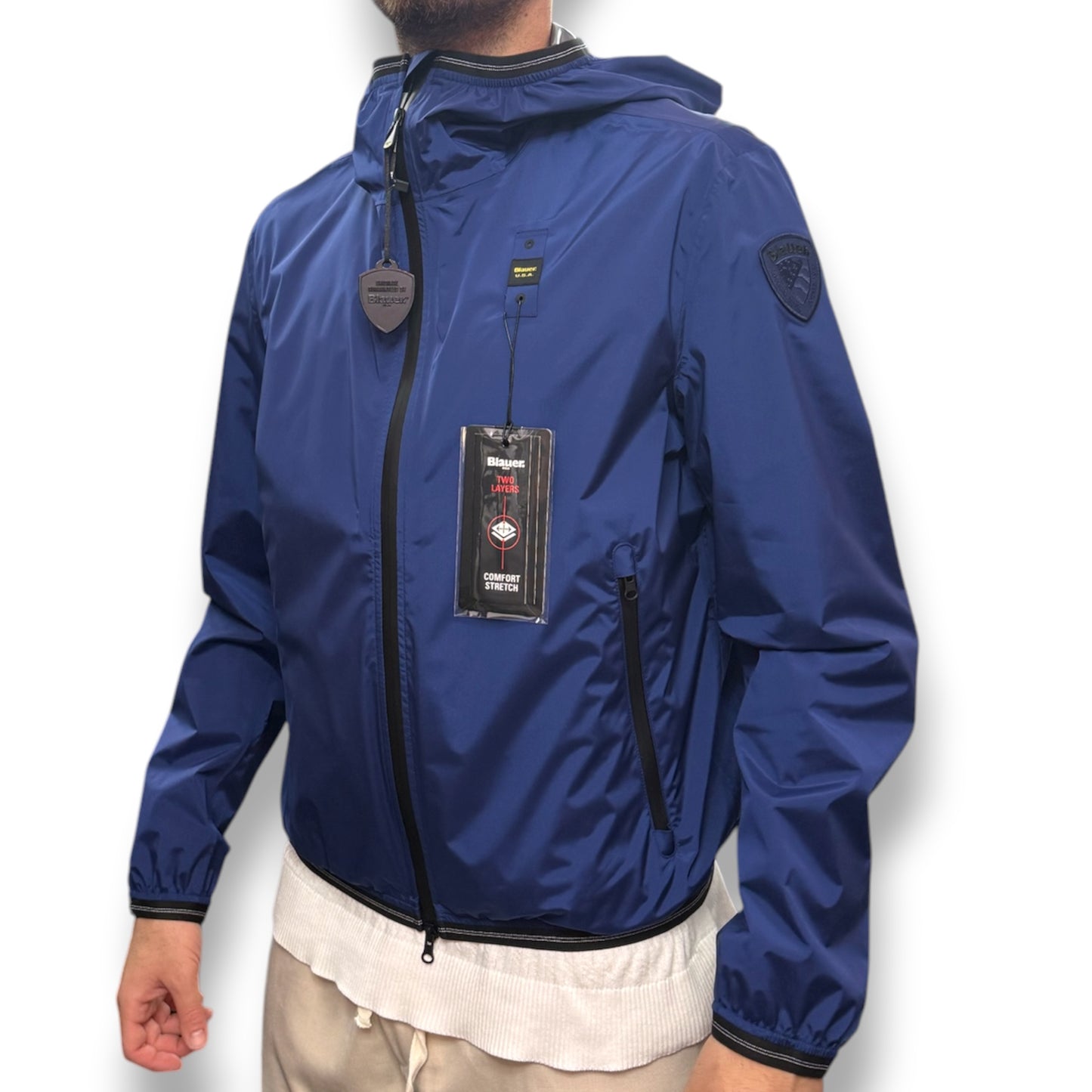 Giubbotto BLAUER Uomo, antivento con cappuccio, mod.FARRIN, Col.Royal