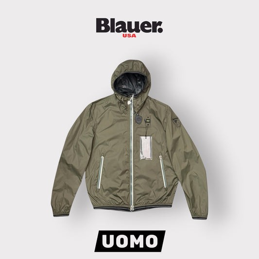 Giubbotto BLAUER Uomo, antivento con cappuccio e zip a contrasto, mod.DODGE, Col.Verde militare