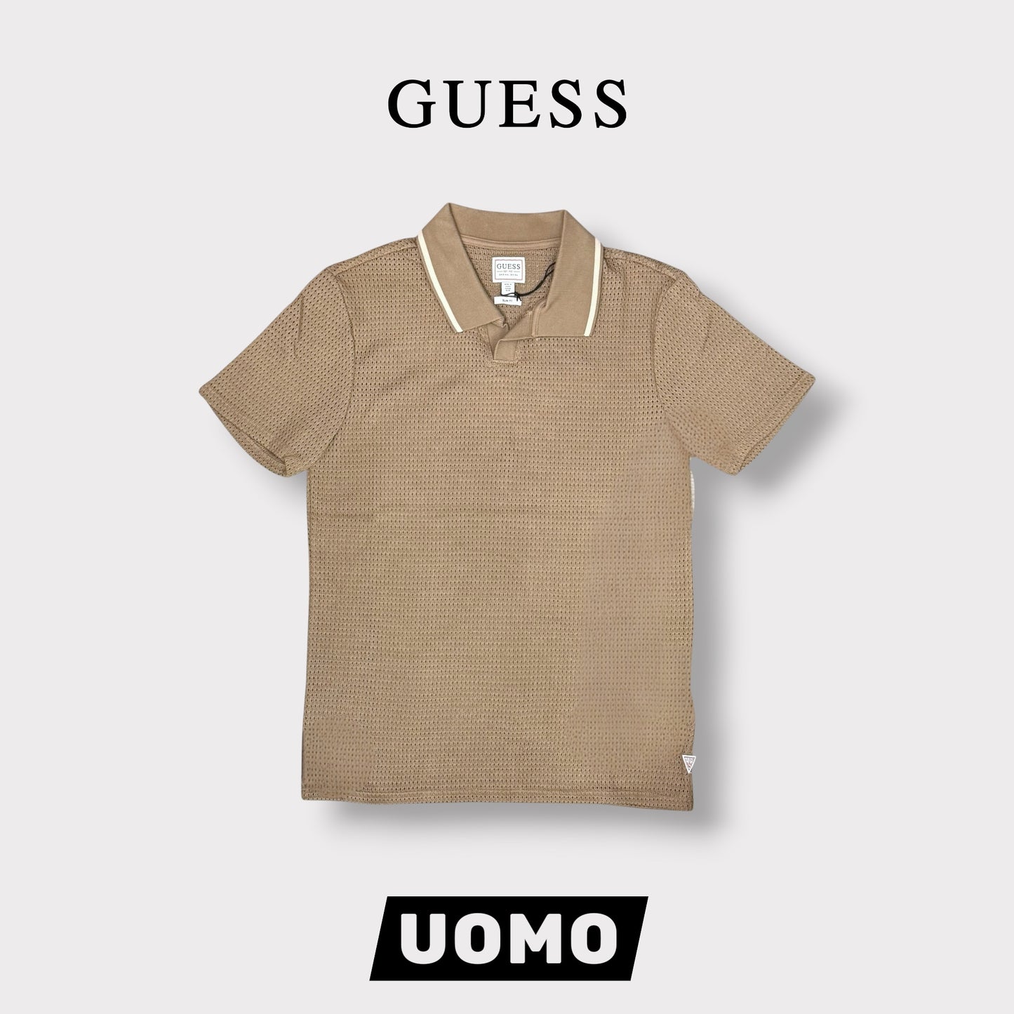 GUESS- Polo Uomo, in filo, Slim Fit, col.Marrone