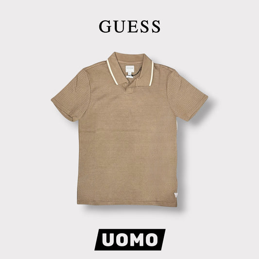 GUESS- Polo Uomo, in filo, Slim Fit, col.Marrone