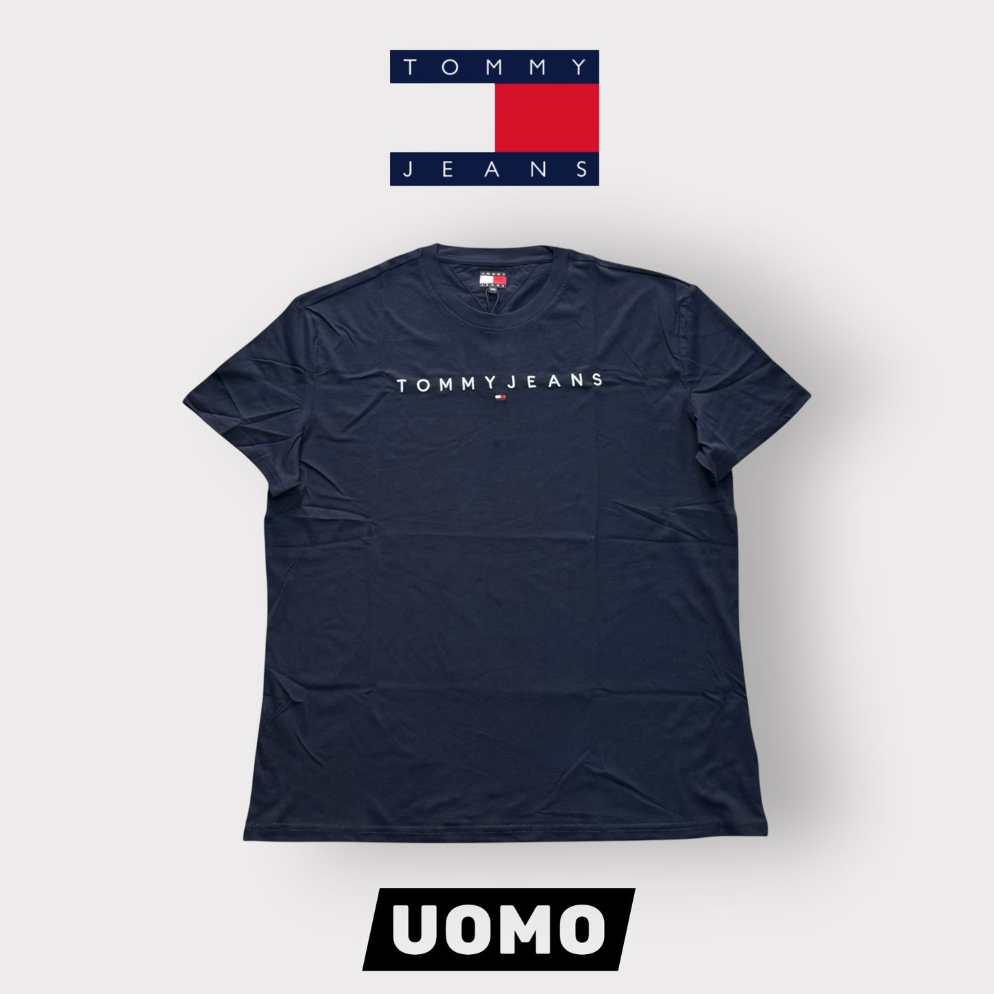 TOMMY JEANS - T-Shirt Uomo con scritta frontale, Col.Blu