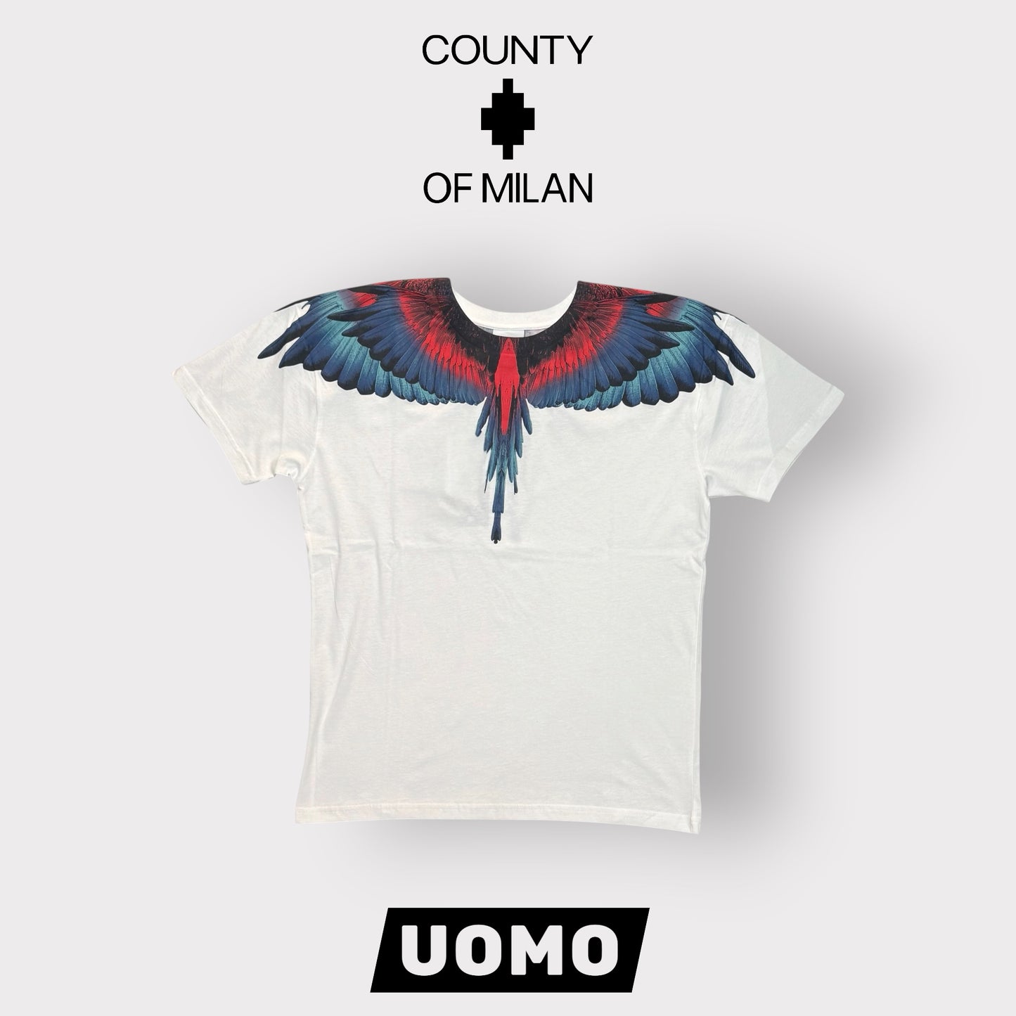 COUNTY OF MILAN- T-Shirt Uomo con stampa Rossa/Blu, Col.Bianco