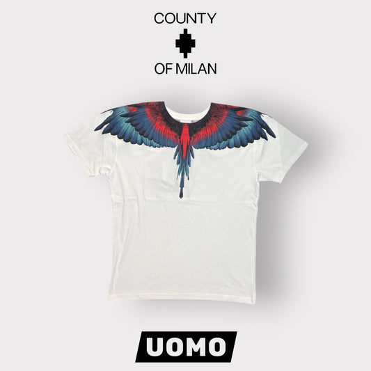 COUNTY OF MILAN- T-Shirt Uomo con stampa Rossa/Blu, Col.Bianco