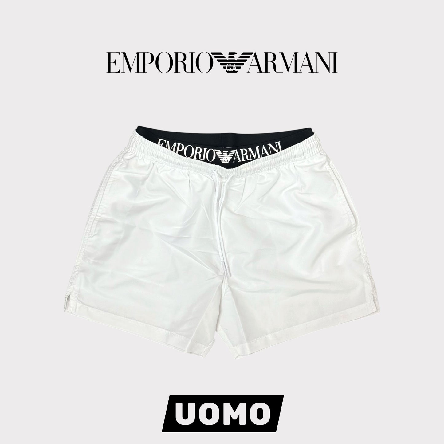 EMPORIO ARMANI- Costume Uomo con doppio elastico e stampa in rilievo, Col.Bianco